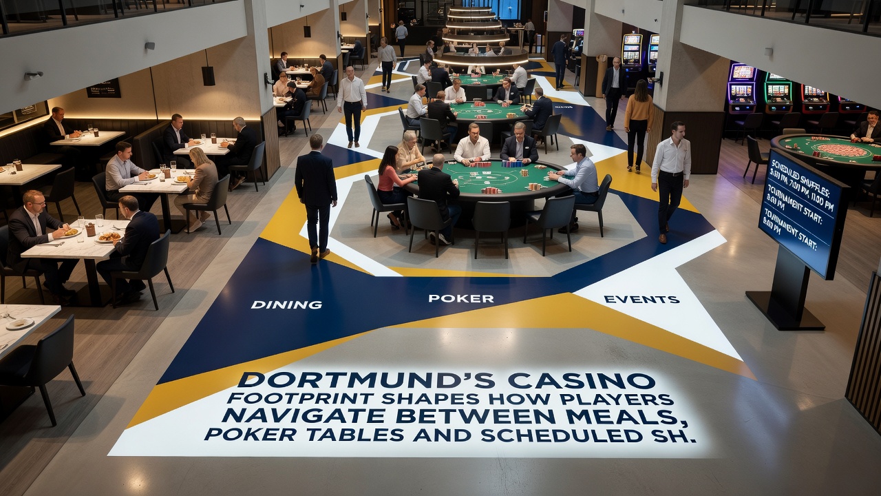 Spieler im Dortmund Casino beim Wechsel zwischen Poker und Veranstaltungsbereich